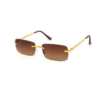 Men Women Sunglasses Brown Lens Small Square Shades Hip Hop Style Classic Rimles